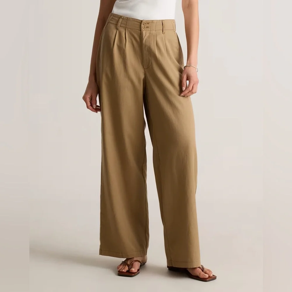 NWT Quince Women’s Drapey Twill Pleated Trouser Boxwood Brown Sz 0